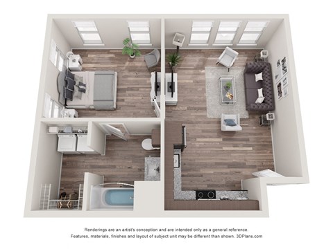 Floor plan for 1 bed, 1 bath, 704 sqft